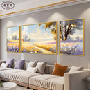 大芬村油画手绘客厅装 饰画轻奢高级感沙发背景墙挂画风景三联壁画