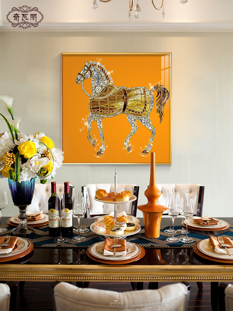 一蹴而就装饰画水晶瓷餐厅挂画典雅大气方马可达豪华餐厅餐桌壁画,家居饰品,现代装饰画,淘宝优惠券,粉丝福利购,淘宝优惠卷