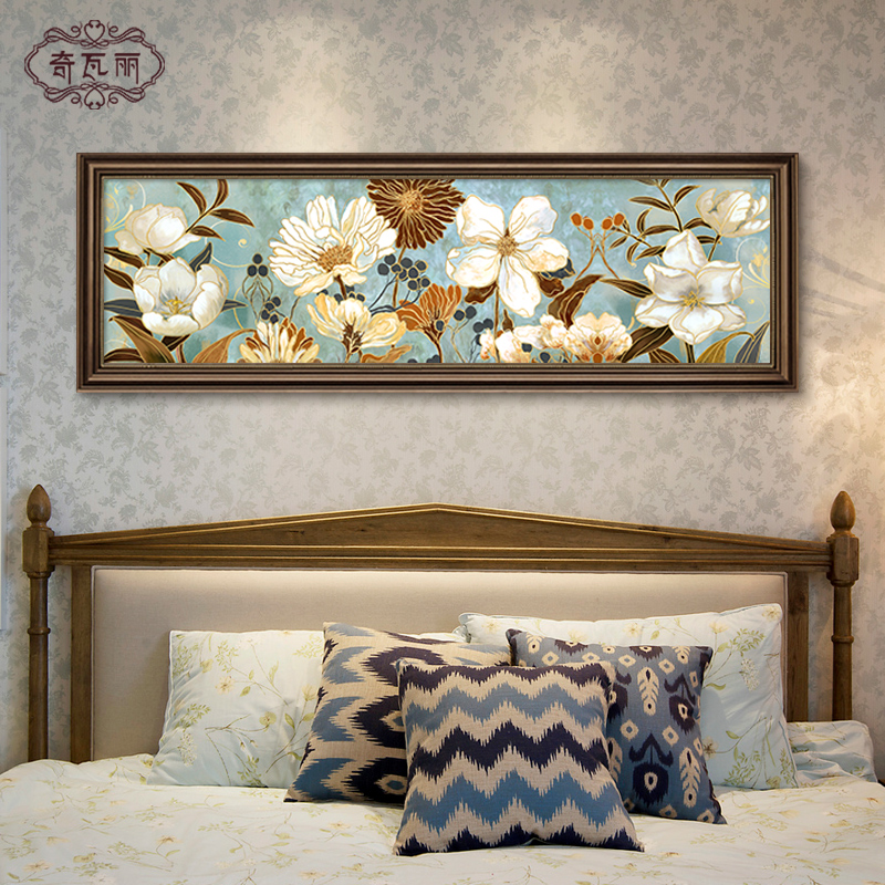 卧室床头装饰画横版美式客厅花鸟