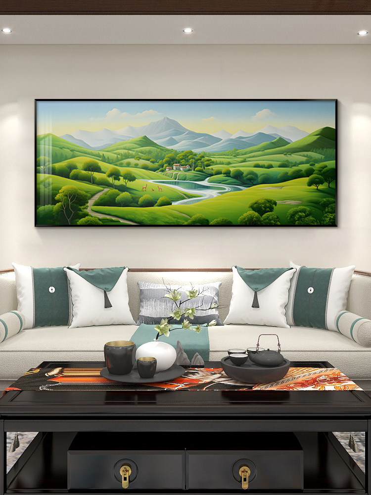新青山绿水厅饰画客办装公室山水画新挂中式风景画沙发背景墙壁画