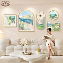 奶油风客厅装饰画高级感沙发背景墙挂画2025新款山水风景组合壁画