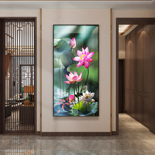 九鱼荷花入户玄关轻奢装饰画
