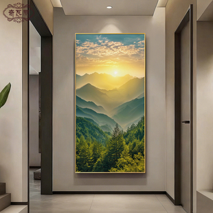 旭日东升入户正对门玄关装饰画2026新款风景油画东墙日出东方挂画