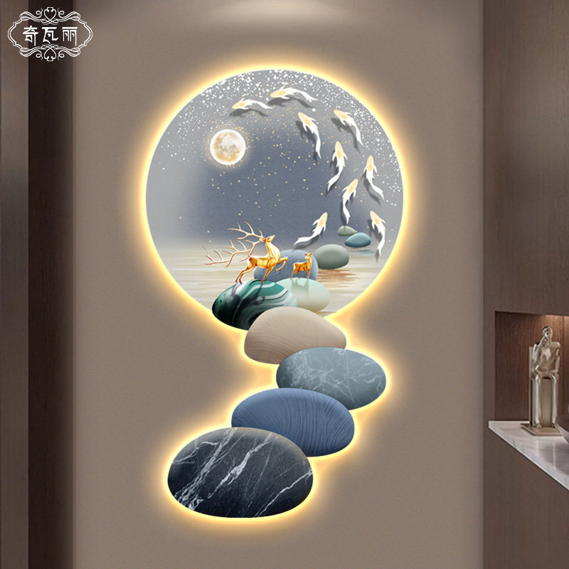 石来运转入户玄关装饰画轻奢高级感走廊过道挂画LED灯画壁画,家居饰品,现代装饰画,淘宝优惠券,粉丝福利购,淘宝优惠卷