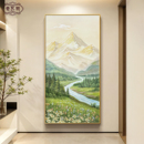 日照金山入户玄关装 饰画山水风景走廊过道挂画高级感手绘油画壁画