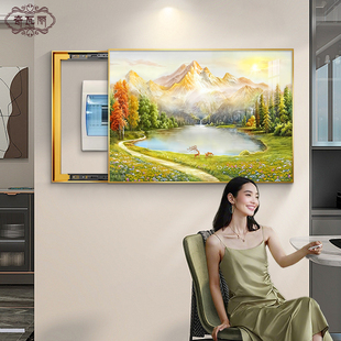 电表箱装 聚宝盆山水手绘油画配电箱电闸盒挂画免打孔 饰画2025新款