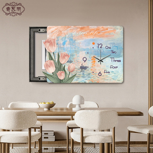 莫奈电表箱装 饰画钟表现代简约弱配电箱电闸盒时钟免打孔遮挡挂画