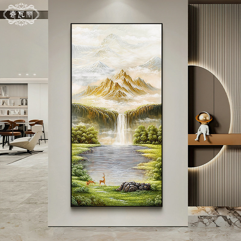 聚宝盆玄关装饰画大芬村手绘油画客厅挂画山水风景入户正对门壁画,家居饰品,现代装饰画,淘宝优惠券,粉丝福利购,淘宝优惠卷