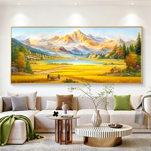 金山丰收手绘油画客厅装饰画聚宝盆山水画沙发背景挂画高级感壁画