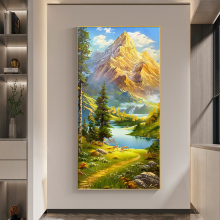 聚宝盆玄关装饰画入户正对门轻奢高级感挂画2025新款山水油画壁画