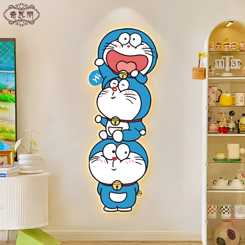 奶油风客厅装饰画哆啦A梦
