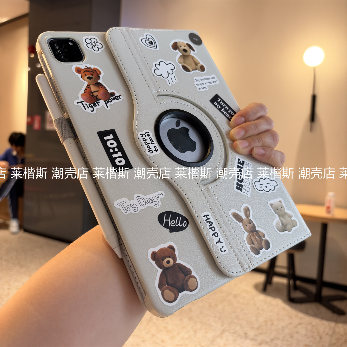 diy卡通熊兔360度旋转适用苹果ipad11代a16保护套10代789代10.2寸Pro11可爱air567防弯9.7迷你a2197皮套a1822