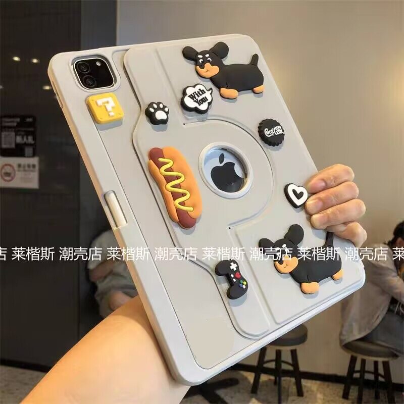 腊肠狗立体360度旋转支架适用iPad11代保护套2025款苹果10代Pro11寸10.2寸9.7笔槽a2197亚克力air67平板壳a16