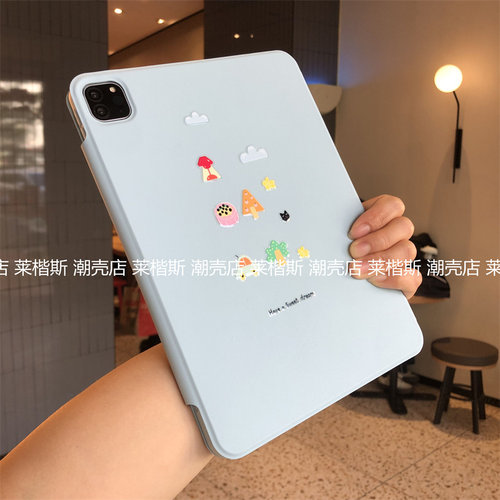 ins风插画3+Y型折叠横竖支撑适用苹果iPad11代保护套第10代10.2/9.7寸Pro11带搭扣10.9硅胶air6防摔a2197软壳