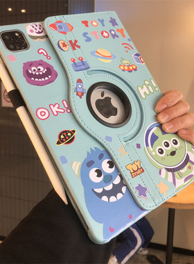 360度旋转diy小怪兽适用于iPad9/8/7保护套9.7寸10.2笔槽Pro11寸A1822苹果air543皮套A2270迷你6第10代卡通壳