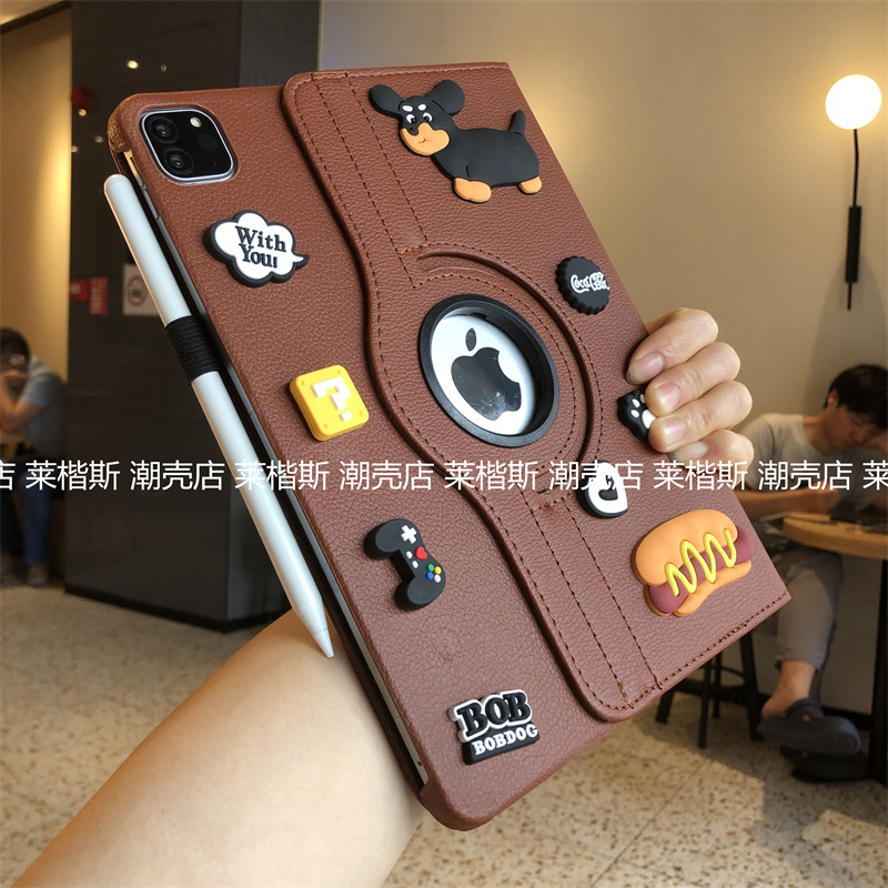 DIY棕色腊肠狗360旋转皮套适用ipad2025第11代保护套10.2寸9.7苹果Air456平板壳Pro11卡通A2197防摔789代迷你