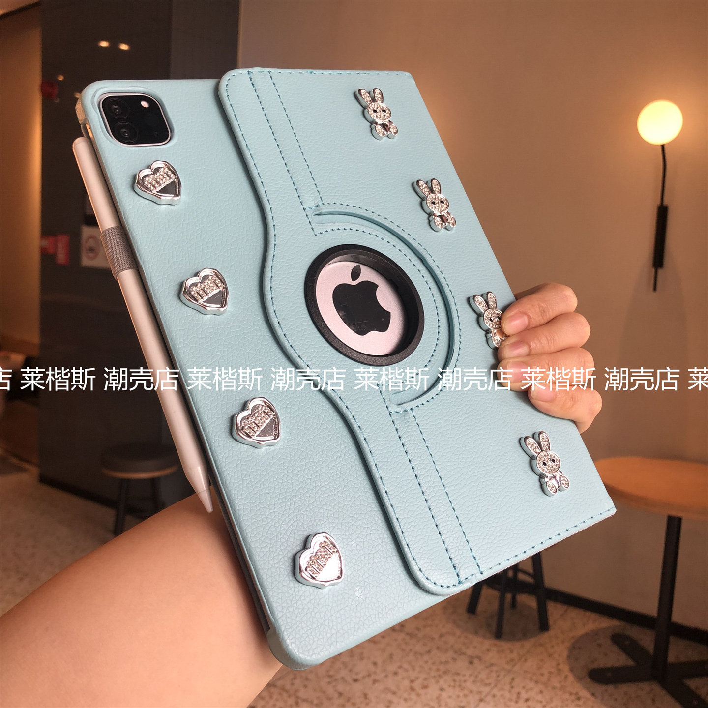 可爱兔子360度旋转适用于ipad11代2025保护套9.7英寸10.2/Pro11寸A2602苹果air543皮套笔槽A1566迷你6壳789代