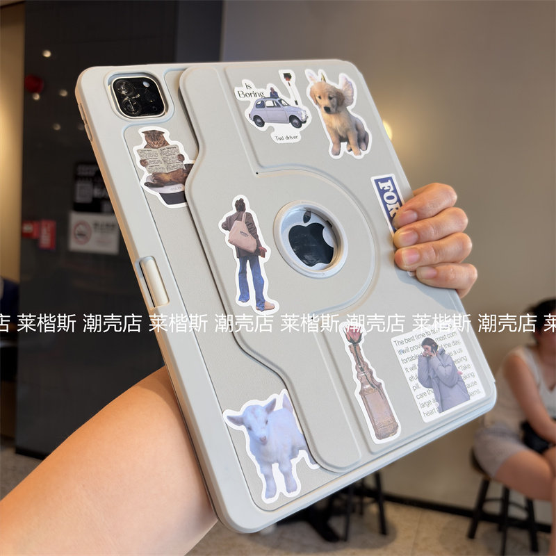 360旋转亚克力带笔槽适用苹果iPad11保护套10代10.9书本款Pro11寸10.2翻盖a2696卡通air456皮套12.9外壳789代