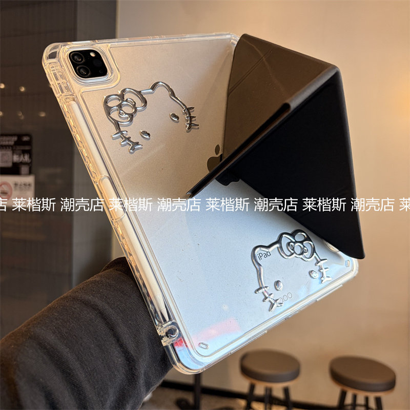可爱浮雕3+Y折亚克力横竖支架适用iPad11代保护套10代10.9防弯2025新款苹果Pro11寸10.2笔槽A2696平板壳a2602
