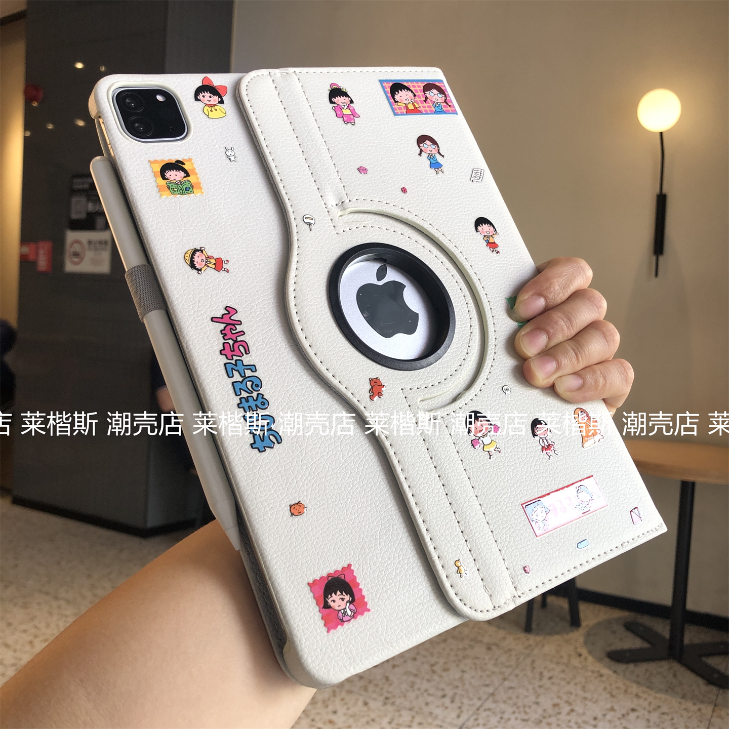 浮雕樱桃小丸子适用于ipad10代10.9寸保护套第11代a16苹果789代10.2寸Pro11可爱air8卡通9.7旋转a2602外壳Pad