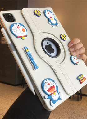 DIY立体叮当猫360度旋转ipad9/8/7保护套10.2寸9.7适用a2602苹果air54平板壳Pro11卡通10.9防摔十代a1822皮套