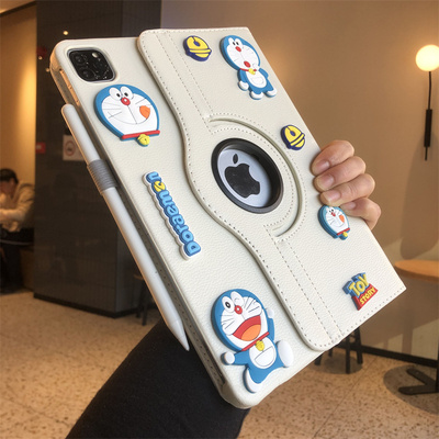 DIY立体叮当猫360度旋转ipad9/8/7保护套10.2寸9.7适用a2602苹果air54平板壳Pro11卡通10.9防摔十代a1822皮套