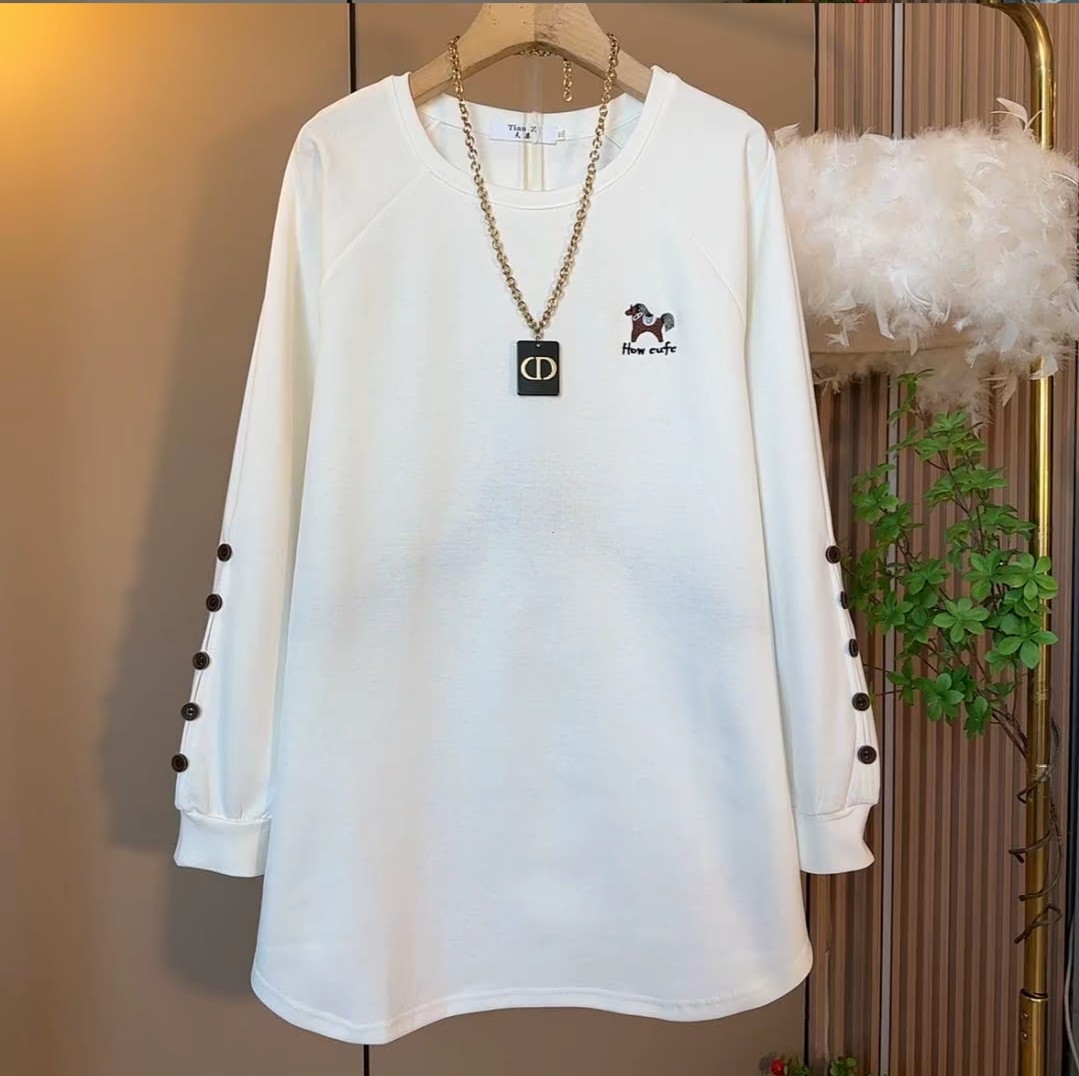 白色长袖t恤女2026春秋大版中长款遮屁股打底衫叠穿内搭大码上衣