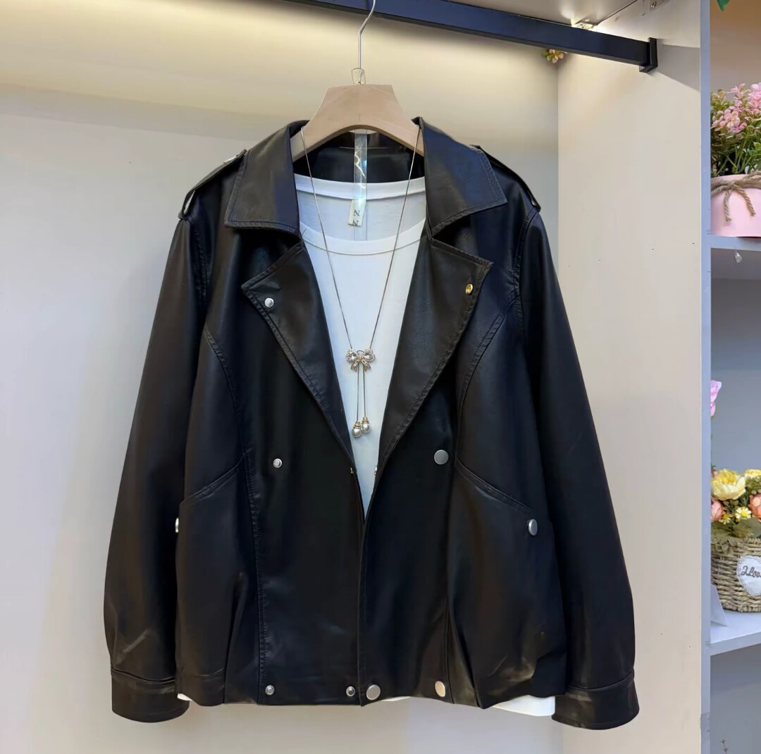 2026春秋pu皮衣外套女大码胖mm休闲百搭机车服夹克上衣皮夹克外套