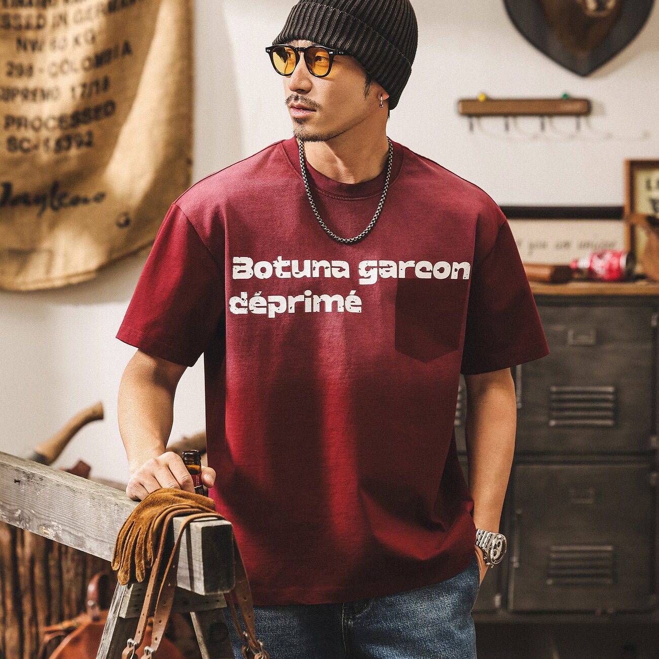 美式复古300g重磅t恤男夏季短袖男士潮流渐变水洗宽松上衣男