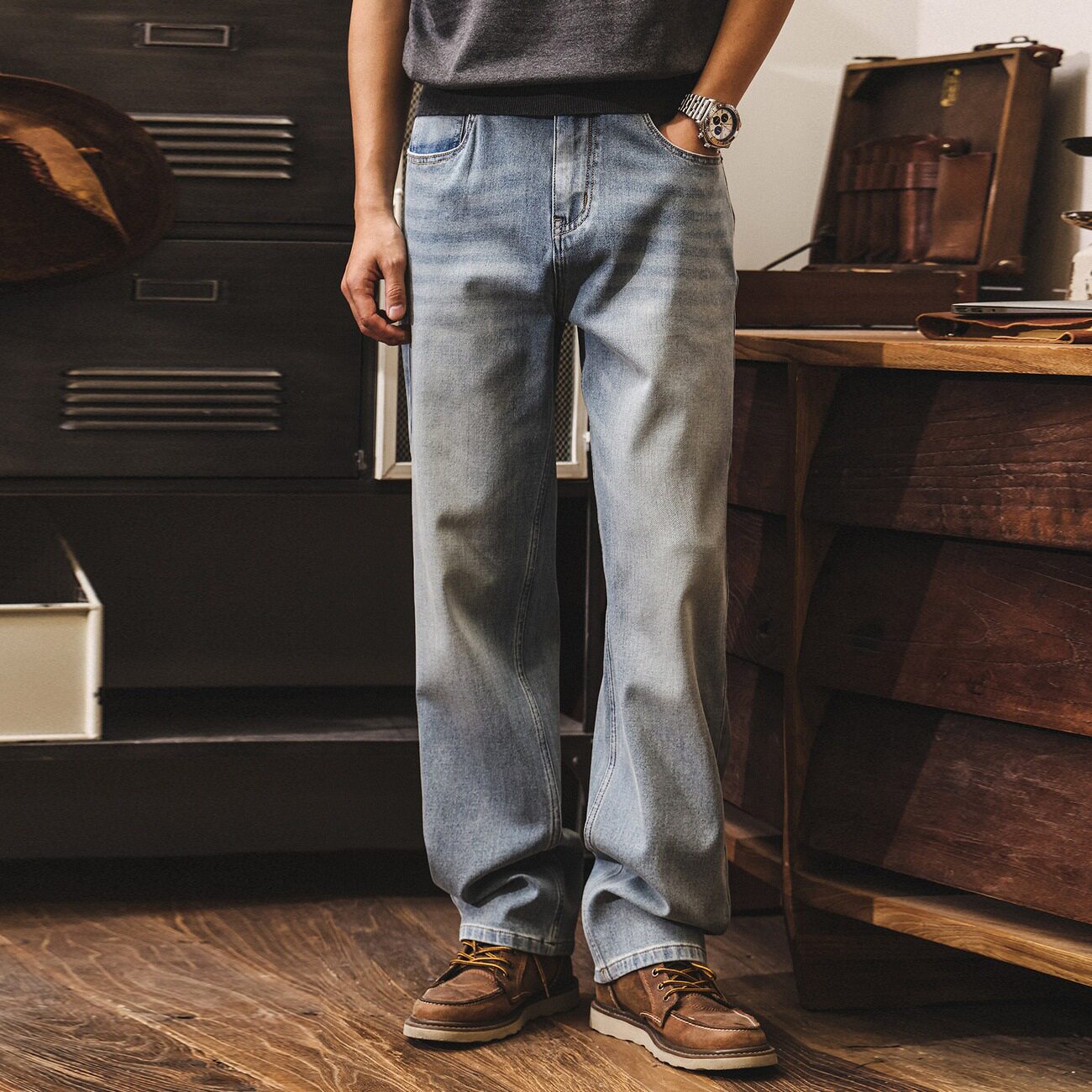 美式复古春季男款牛仔裤弹力直筒2026新款潮牌男士裤子宽松休闲裤