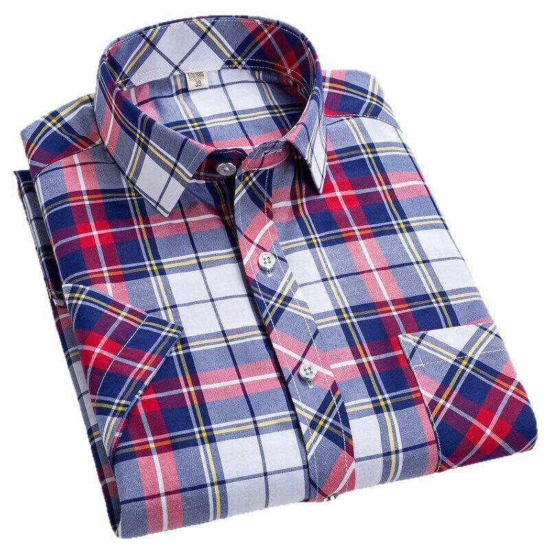 夏季2026新款男士格子衬衫潮牌时尚薄款商务休闲透气短袖衬衣男潮