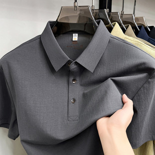 高端商务休闲含亚麻短袖polo衫男士夏季中年翻领纯色宽松半袖上衣