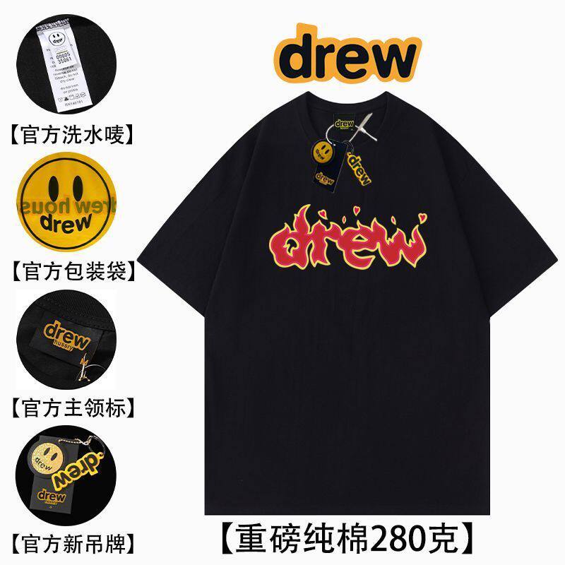 DREW欧美风火焰字母美式重磅t恤FOG短袖男女夏季纯棉宽松情侣上衣