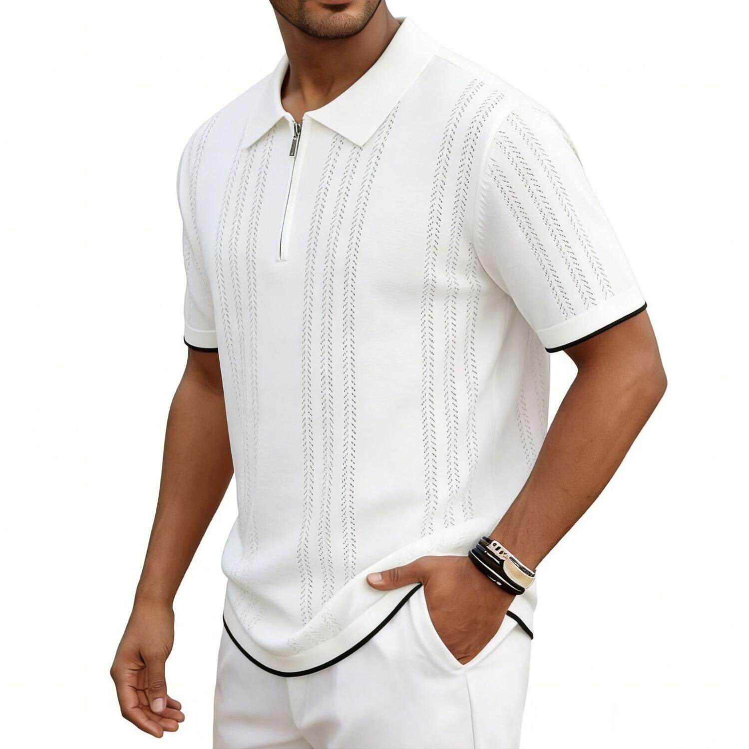 2026新款夏季修身POLO衫短袖针织衫T恤男翻领拉链老钱风大码男衫