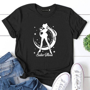 休闲T恤 宽松复古上衣女2026新款 wish美少女战士动漫热卖 T恤夏季