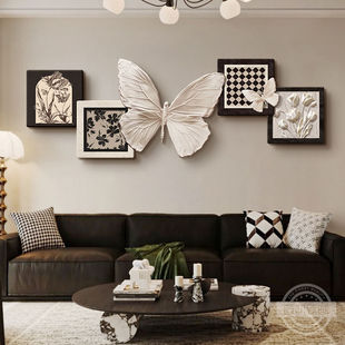 法式中古风客厅装饰画复古高级感蝴蝶沙发背景墙挂画抽象卧室壁画