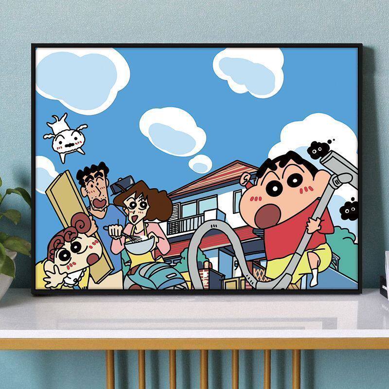 新款动漫蜡笔小新一家人装饰画可爱卡通客厅玄关背景墙面房间壁画