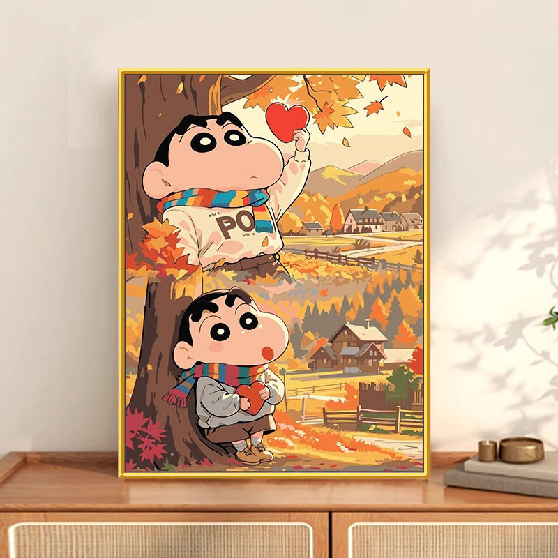 蜡笔小新清新治愈风景装饰画可爱平面玄关儿童房卧室温馨挂画图片