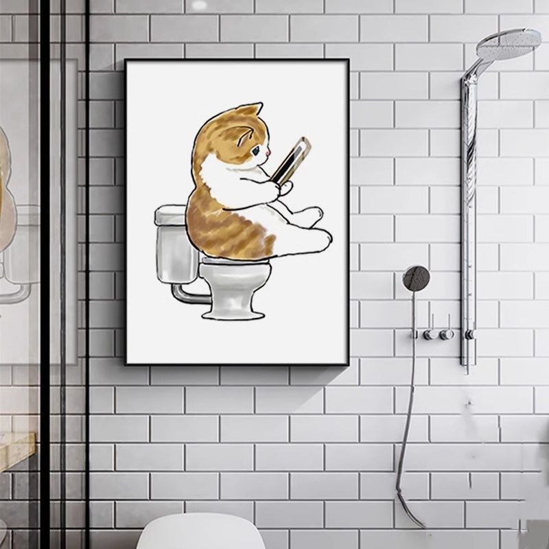 卫生间装饰画日式猫咪浴室洗手间挂画现代简约厕所墙面壁画图片