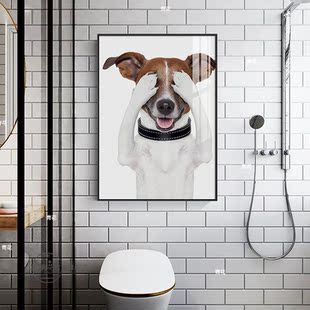卫生间装饰画动物狗狗创意挂画个性墙画另类宠物店免打孔有框壁画