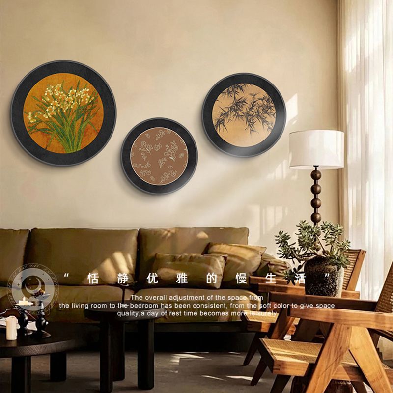 法式古风客厅挂画复古圆形沙发背景墙艺术壁画餐厅卧室高级装饰画图片