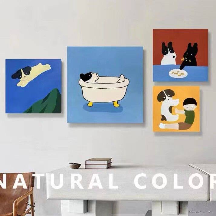 墙面趣味挂画原创可爱背景墙床头卡通ins动漫插画装饰画简约壁画