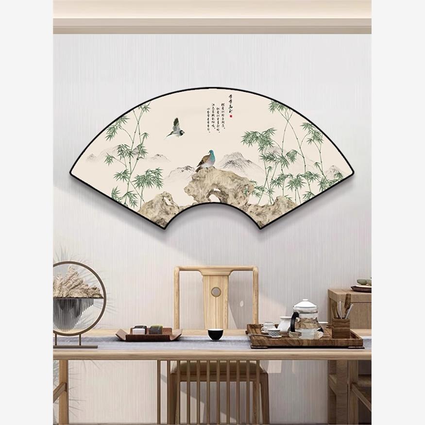 茶室扇形背景墙画客厅装饰画卧室床头挂画新中式扇面墙面餐厅壁画