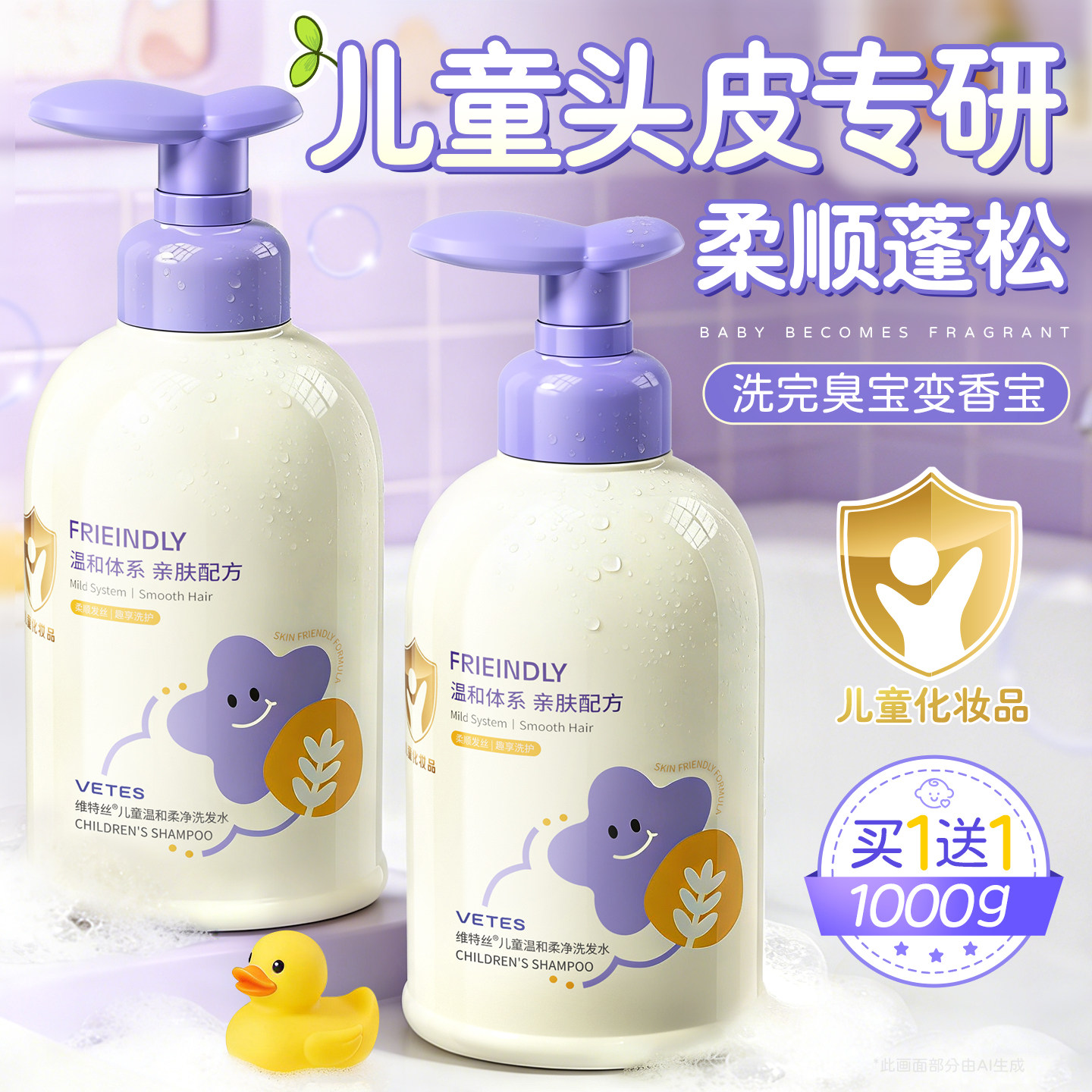 维特丝儿童洗发水正品官方品牌控蓬松柔顺青少年女孩男童油洗头膏