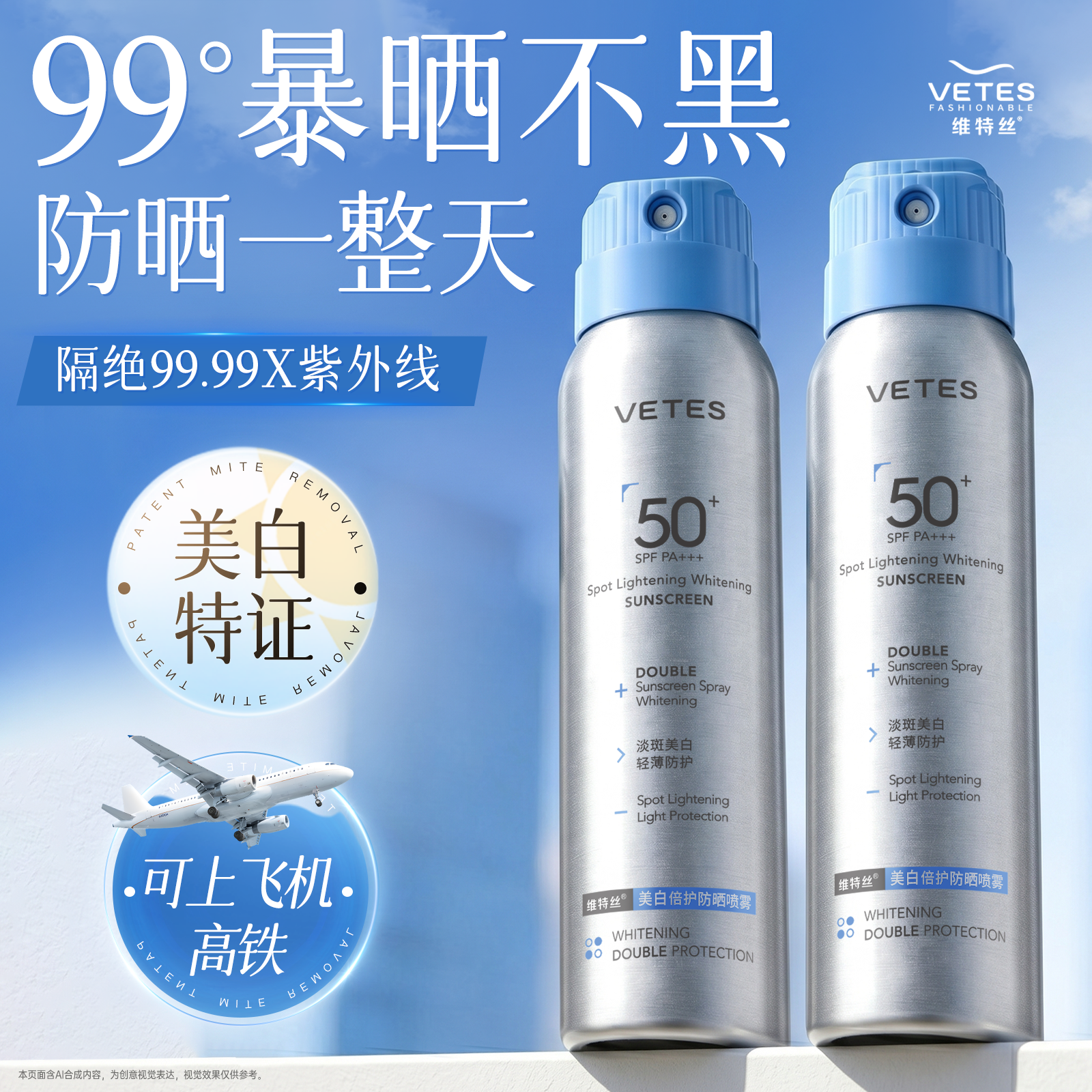 维特丝美白防晒喷雾50+倍防紫外线可上飞机男女全身通用官方正品