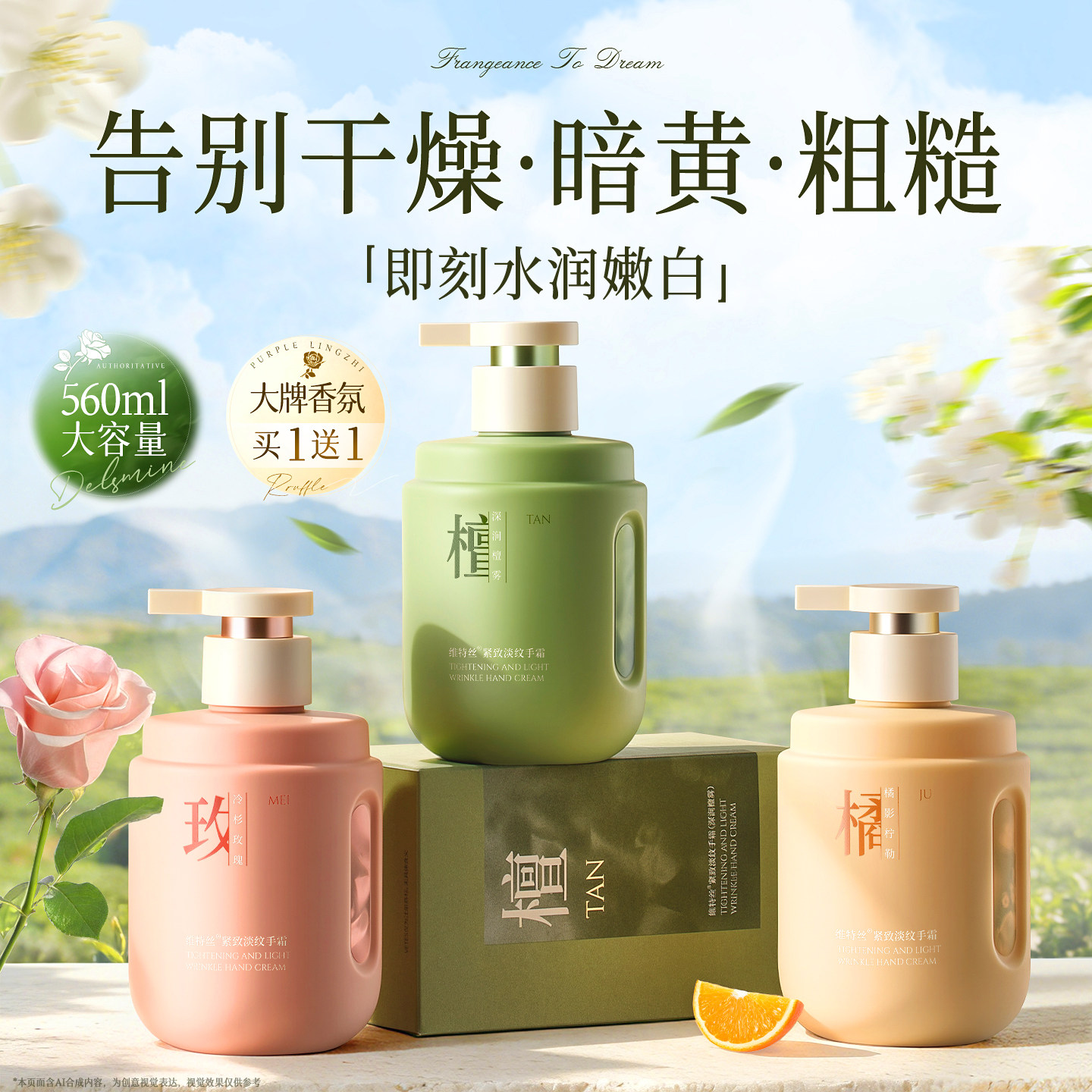护手霜滋润保湿补水防干裂女士美嫩白去手纹男士专用大容量礼盒白