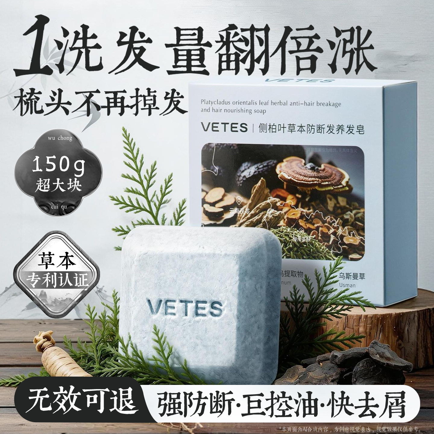 维特丝侧柏叶洗发皂新疆乌斯曼草何首乌控油固发防断发官方旗舰店