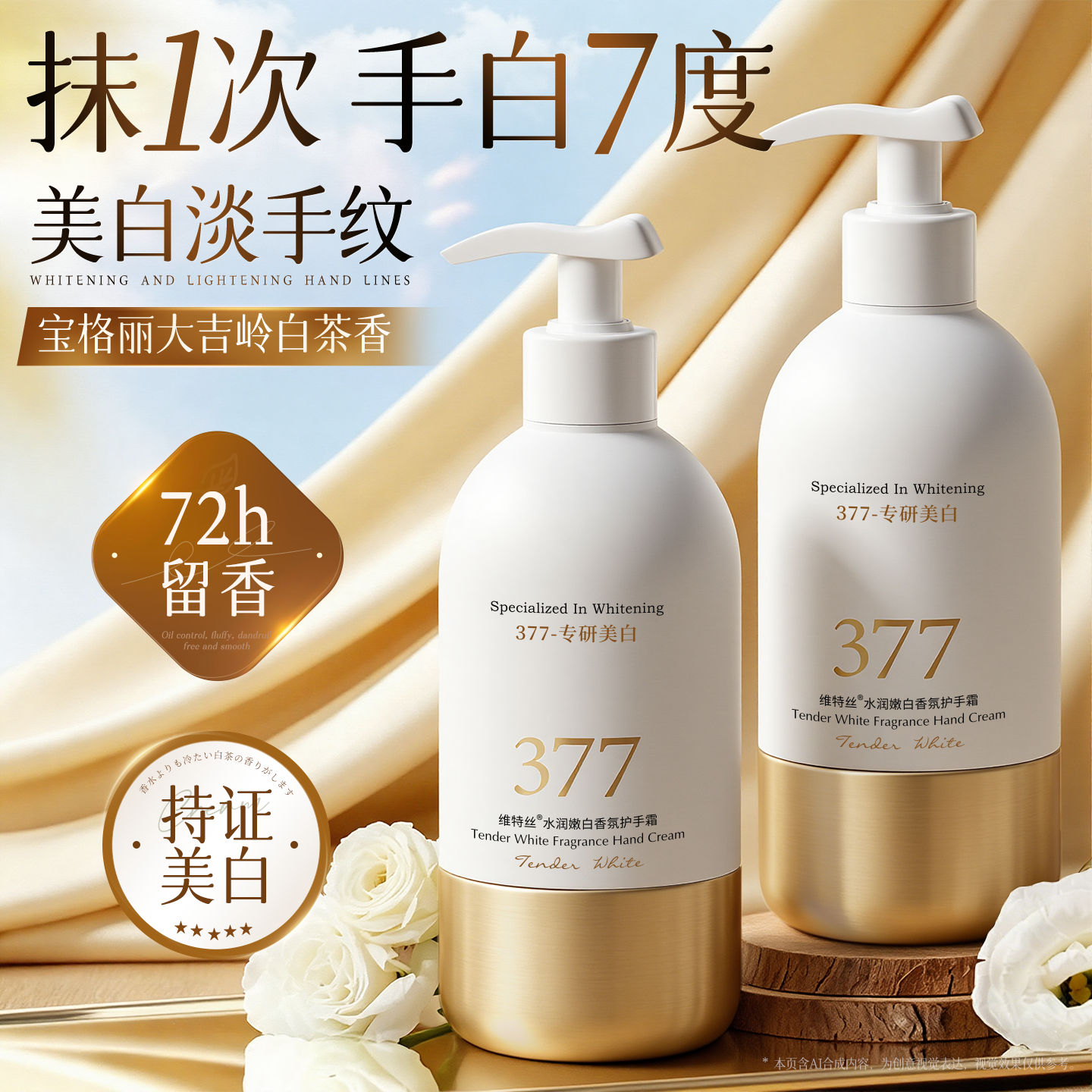 美白护手霜滋润保湿补水防干裂粗糙男女士嫩白去手纹按压式大容量