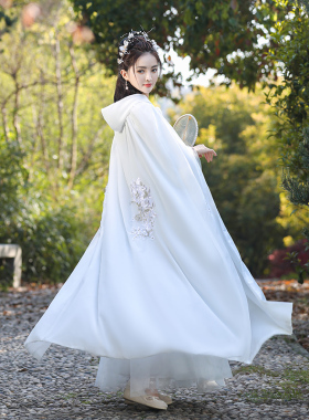 汉服斗篷白色披风古风女长款连帽外出挡风遮阳外搭外套中国风古装