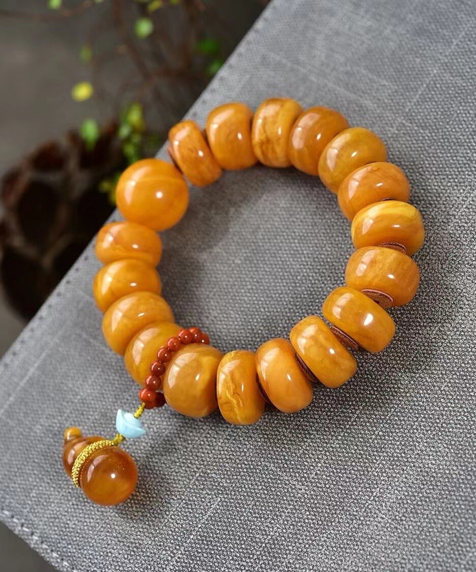 天然老花蜡车轮珠手串尺寸约20毫米总重53.9克处理不退换